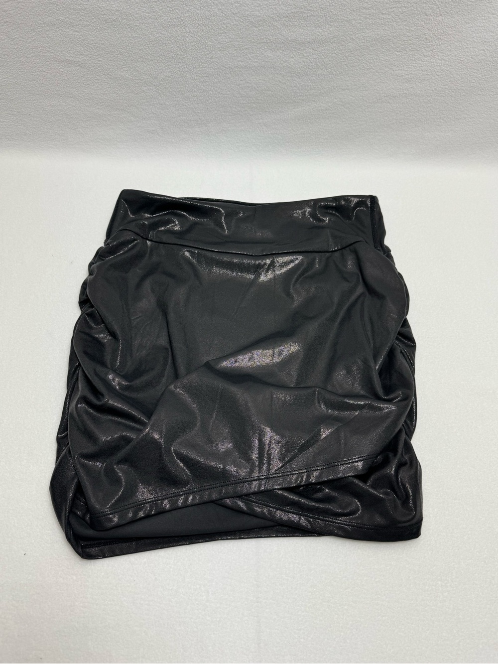 Black Faux Leather Ruched Asymmetric Mini Skort
